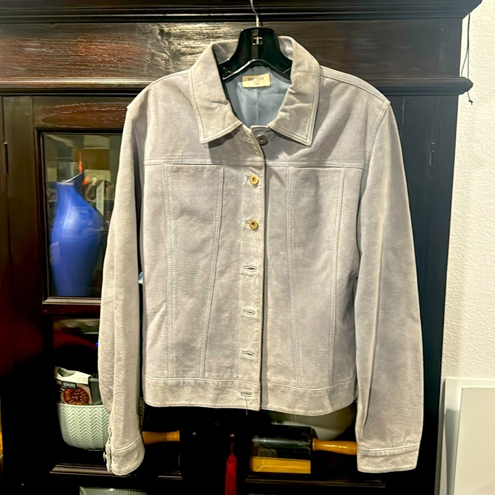 Light blue, leather suede jacket